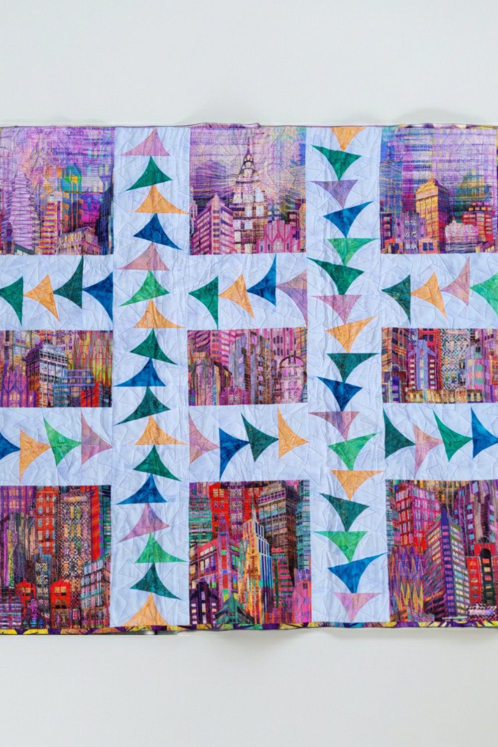 Flying Through the City 42" x 42" Handmade Wall Hanging / Table Topper / Lap Quilt