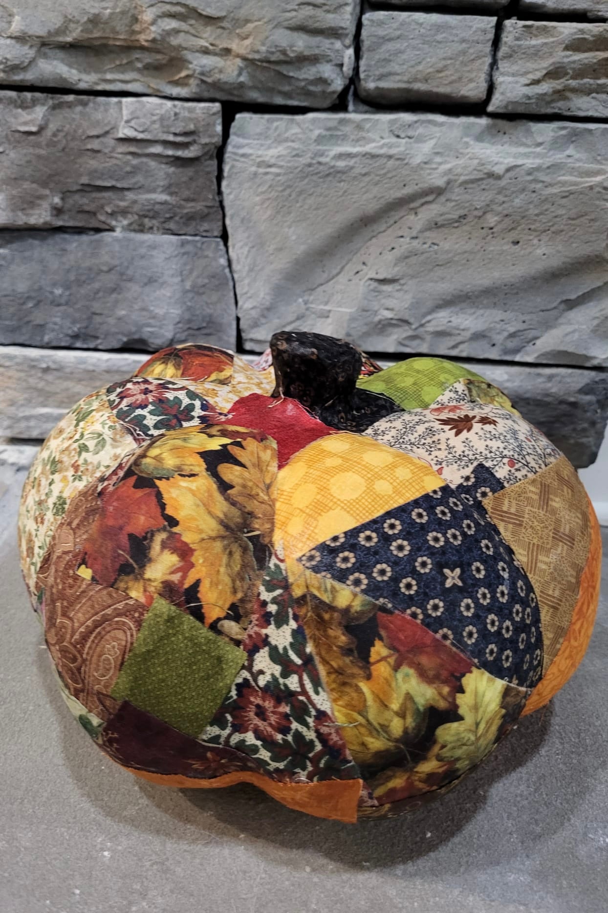 Scrappy Fabric Pumpkin – home decor – colorful textile design