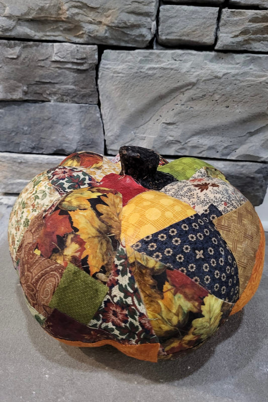 Scrappy Fabric Pumpkin – home decor – colorful textile design
