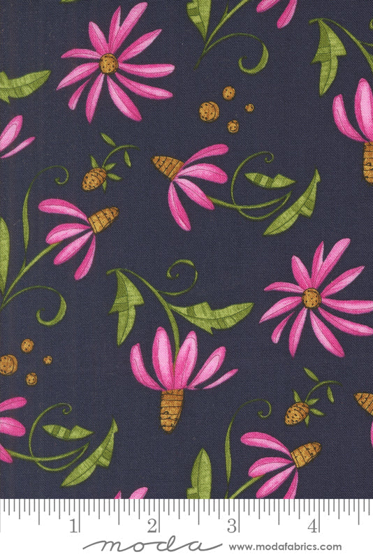 Superbloom Indigo Daisyish Florals by Robin Pickens – fabric – colorful textile design