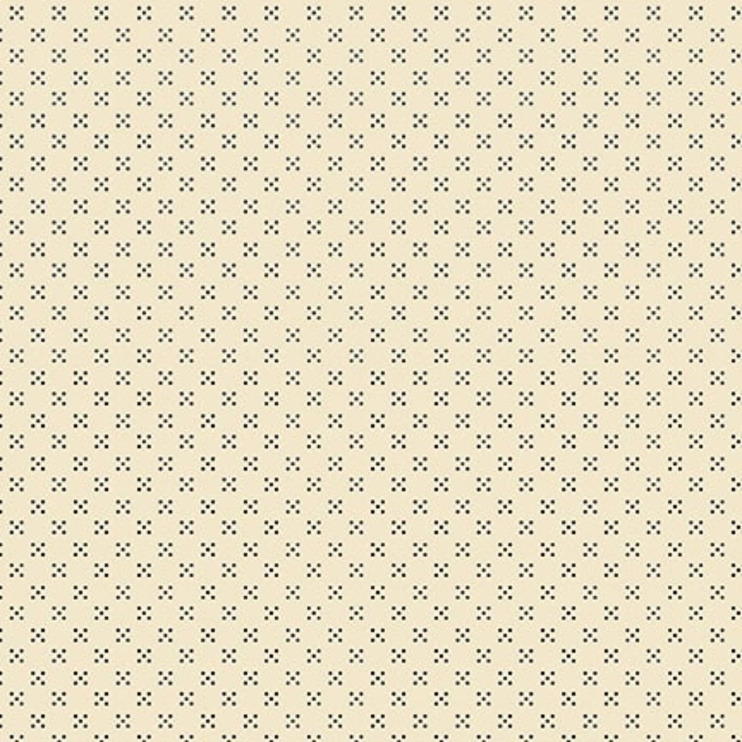 Scraps of Kindness Cream Nine Patch Boxes quilting cotton close-up — warm cream ground with tiny dark brown four-point cross clusters in even grid by Kim Diehl for Henry Glass