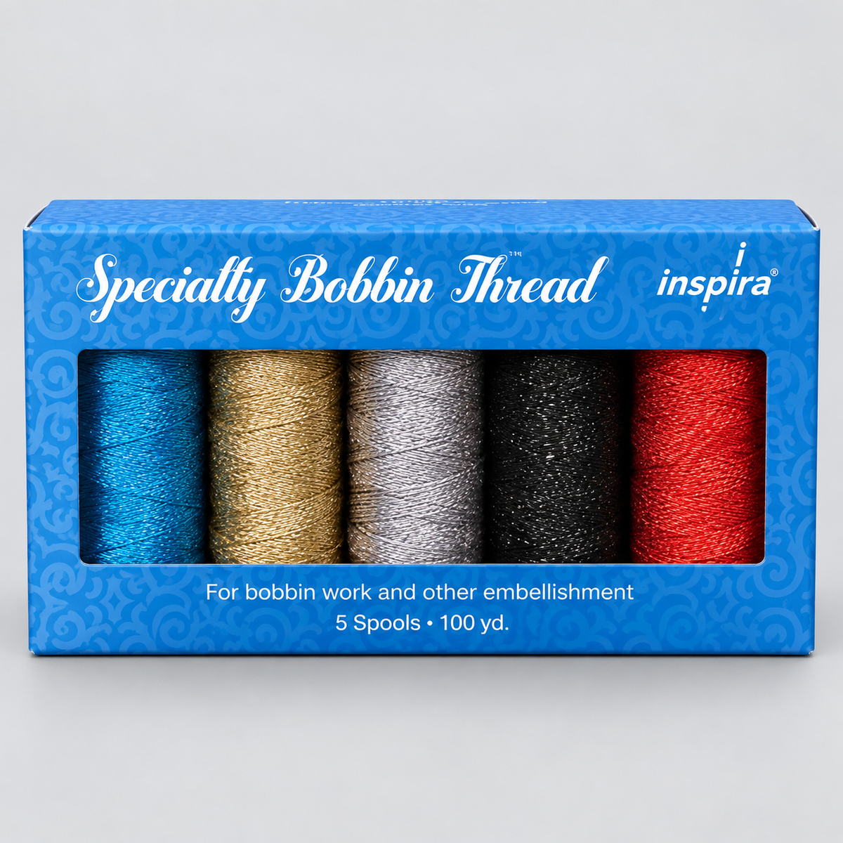Specialty Bobbin Thread Metallic Mix – 5 Spools, 100 yd Each by WonderFil
