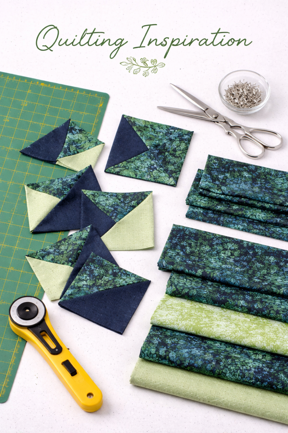 Halcyon II Blue Ferns 3 yard cut – coordinating fabric in quilt layout