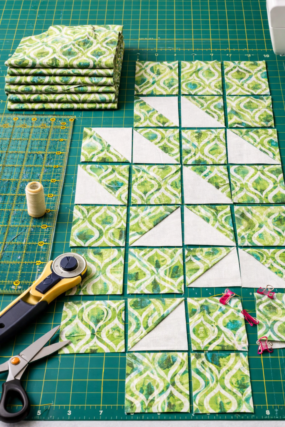 Vertical view of Halcyon II Green Peacock quilting cotton - elegant peacock pattern ideal for contemporary quilts and borders