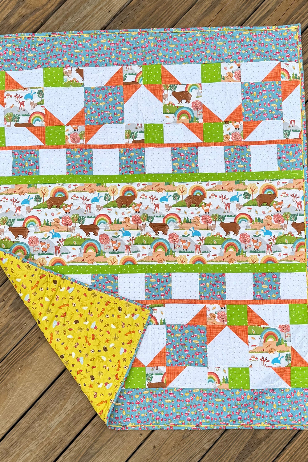Forest Friends White 36" x 45" Handmade Baby Quilt