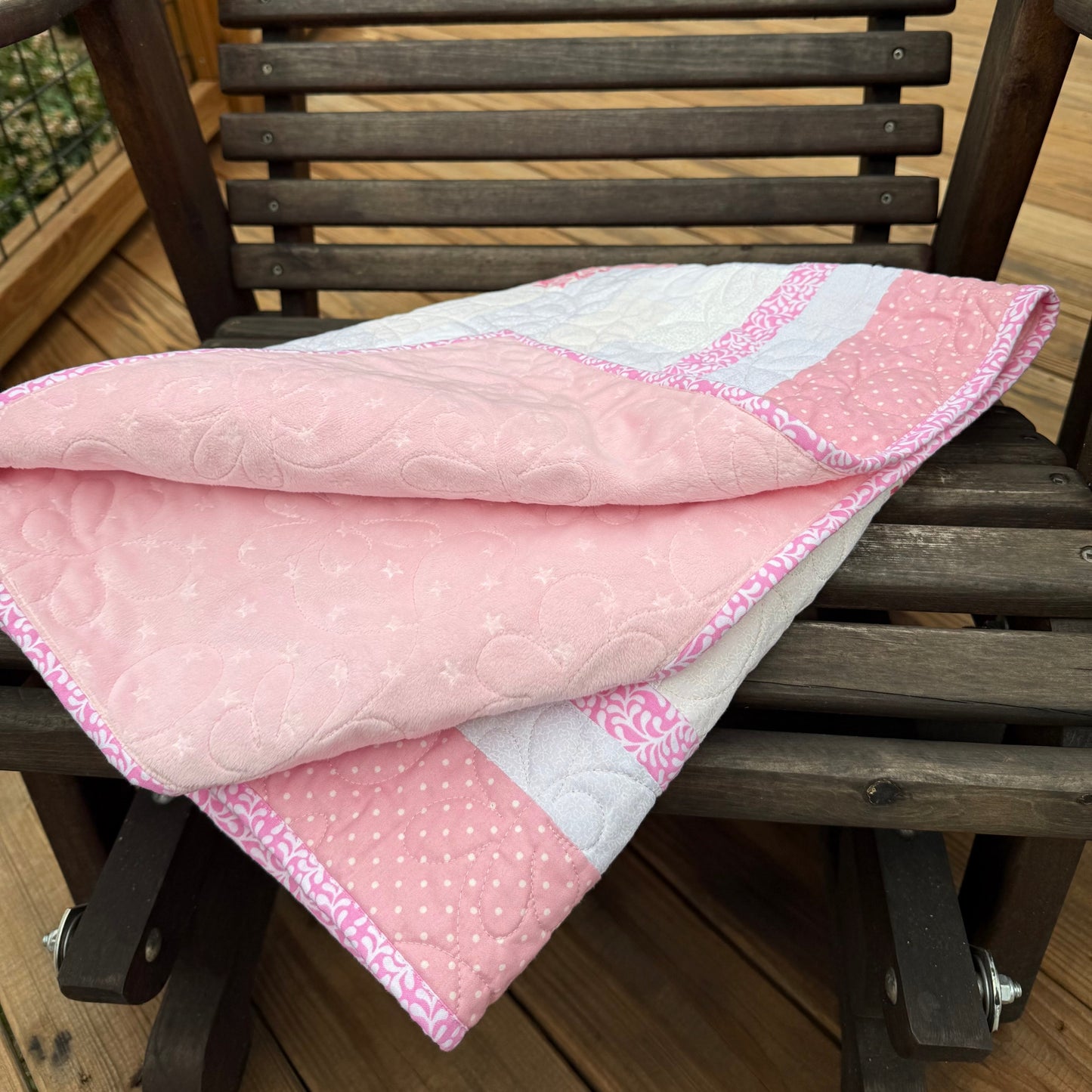 Sweetheart Pink 37" x 38" Handmade Baby Quilt
