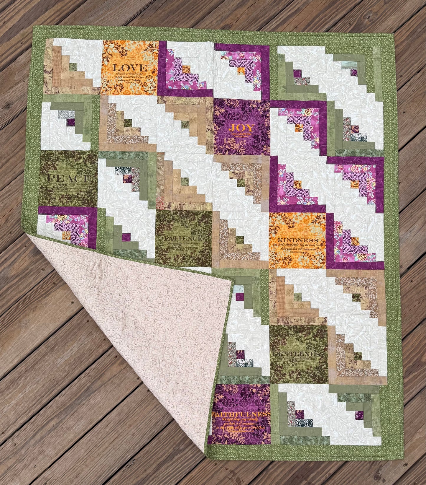 Fruits of the Spirit Log Cabin 45.5" x 52" Handmade Lap/Throw Quilt