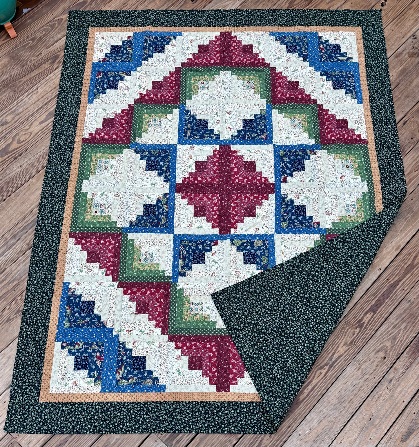 Log Cabin Star Quilt – 73" x 93" Handmade Twin / Full Size