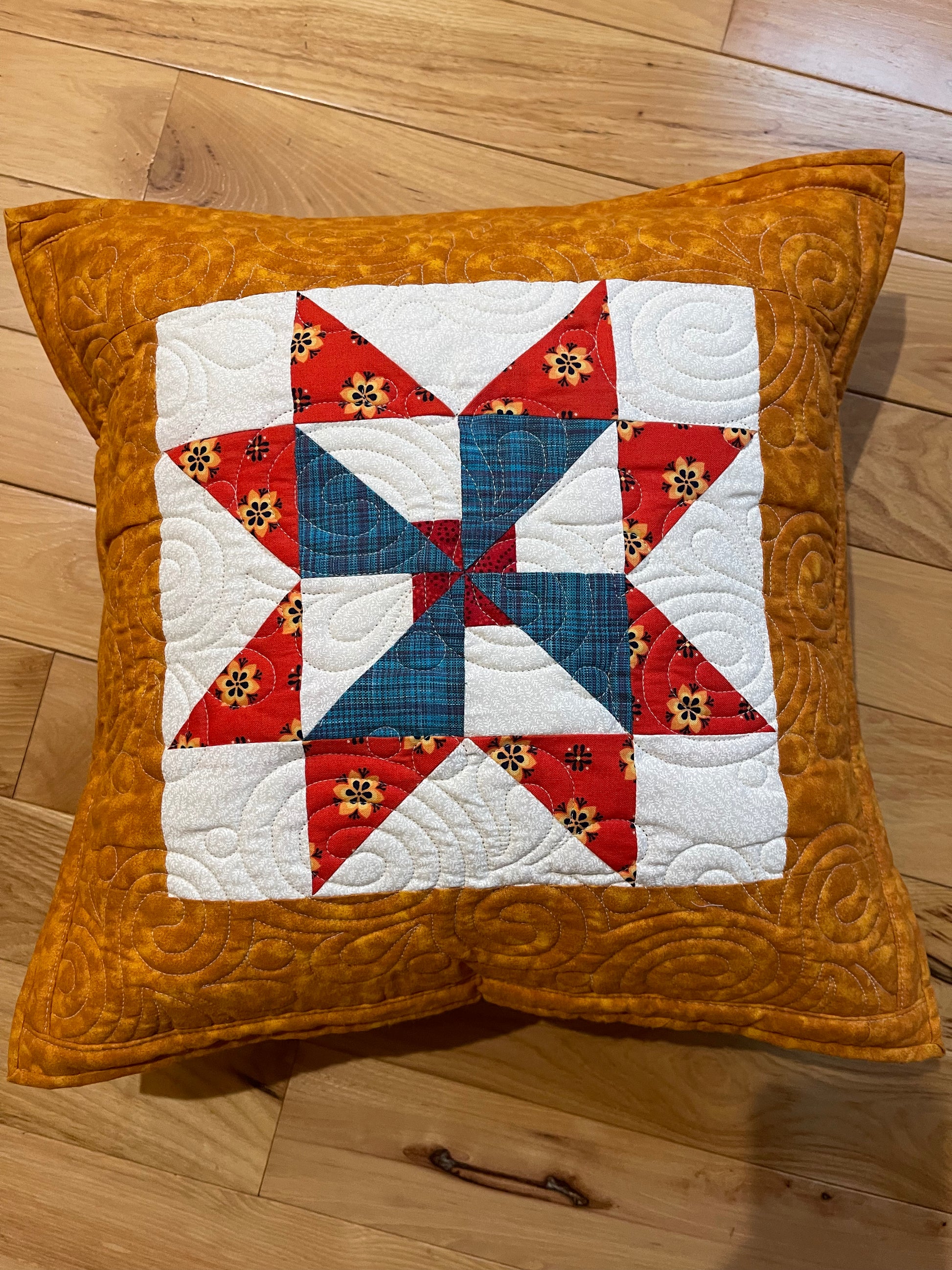 Seeing stars: Red and Blue pillow – colorful textile design