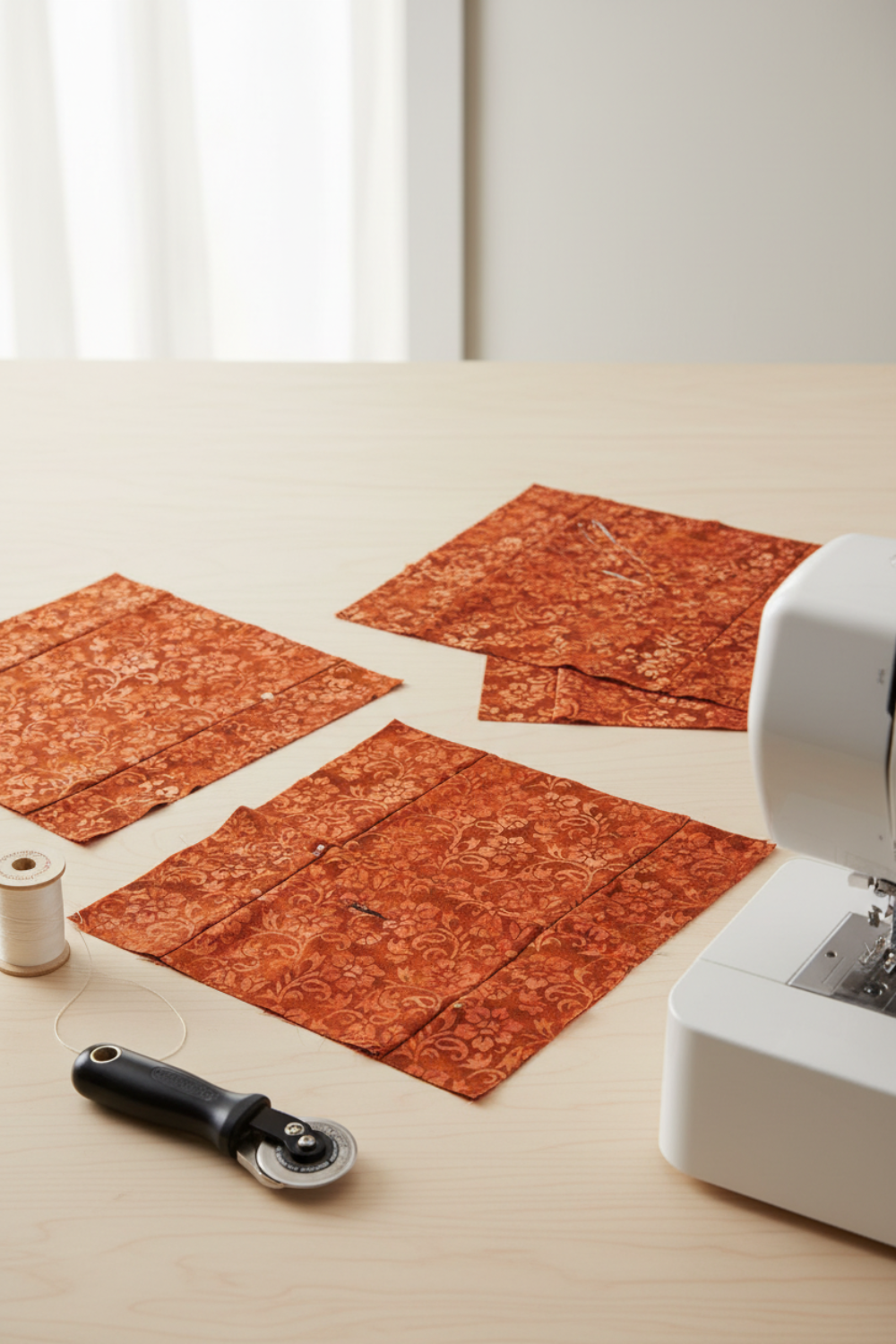 Vertical view of Prism II Rust Floral Vines quilting cotton - graceful vine pattern ideal for contemporary quilts and statement borders