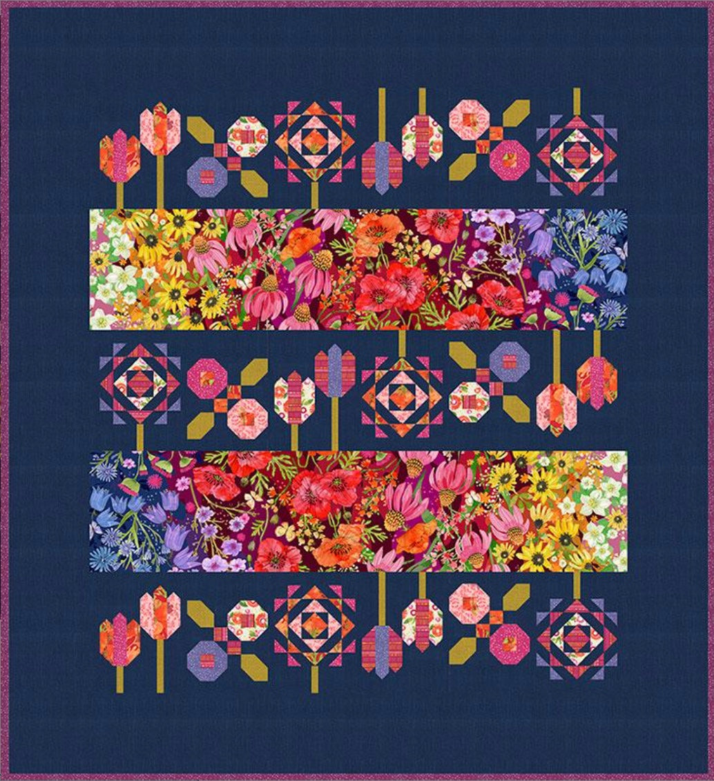 Superbloom, Quilt Kit (Thatched Navy - dark background) – quilt kit – floral pattern