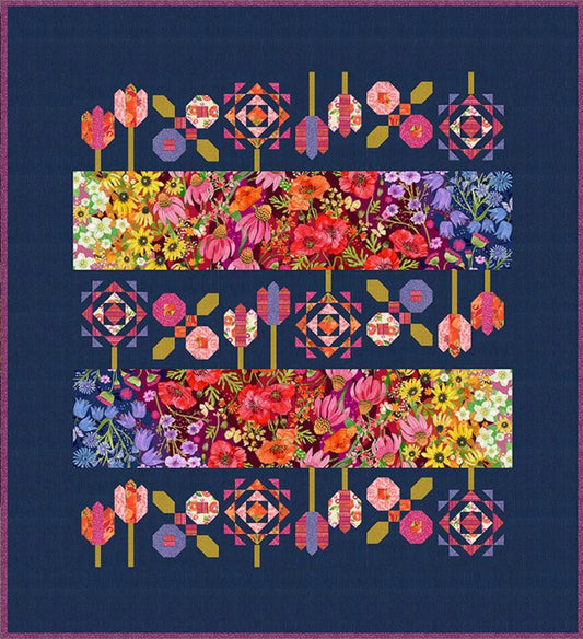 Superbloom, Quilt Kit (Thatched Navy - dark background) – quilt kit – floral pattern