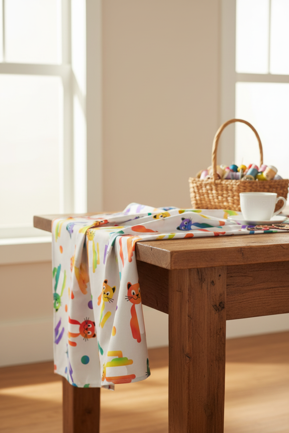 Vertical view of PAWsitivity Rainbow Kitties quilting cotton - adorable tossed cats pattern ideal for fun quilts and playful novelty projects