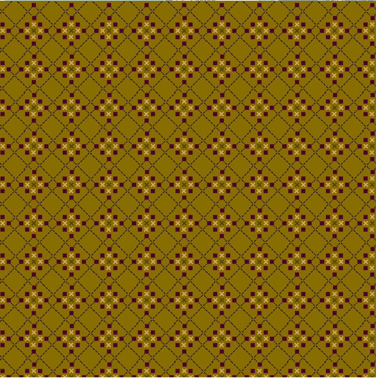 Olive Crosshatched Boxes – fabric – colorful textile design