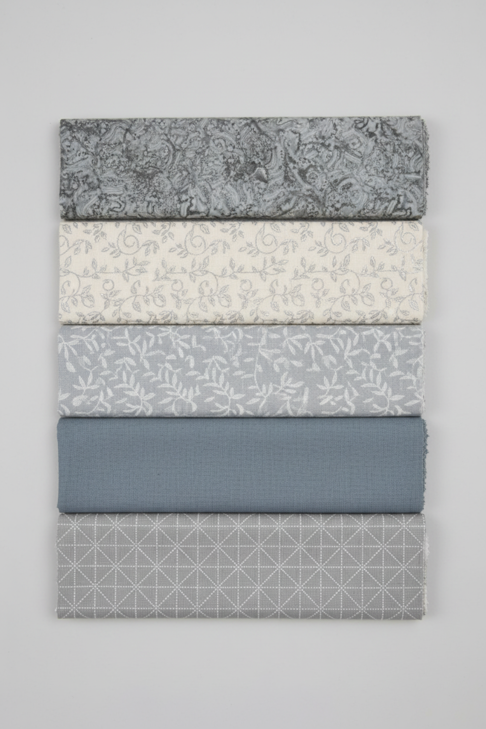 Expressions Batiks Hand-Dyed Charcoal – Pinterest coordination stack with 5 complementary fabrics arranged vertically on light grey background
