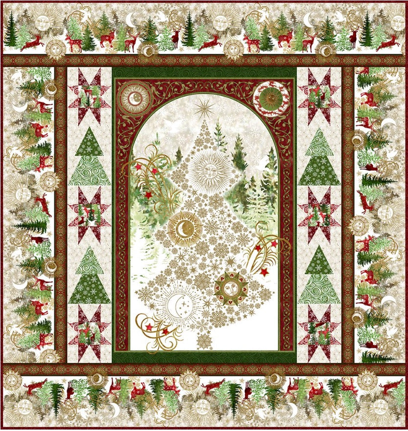 Winter Solstice II Green Snowflakes Metallic – fabric – colorful textile design