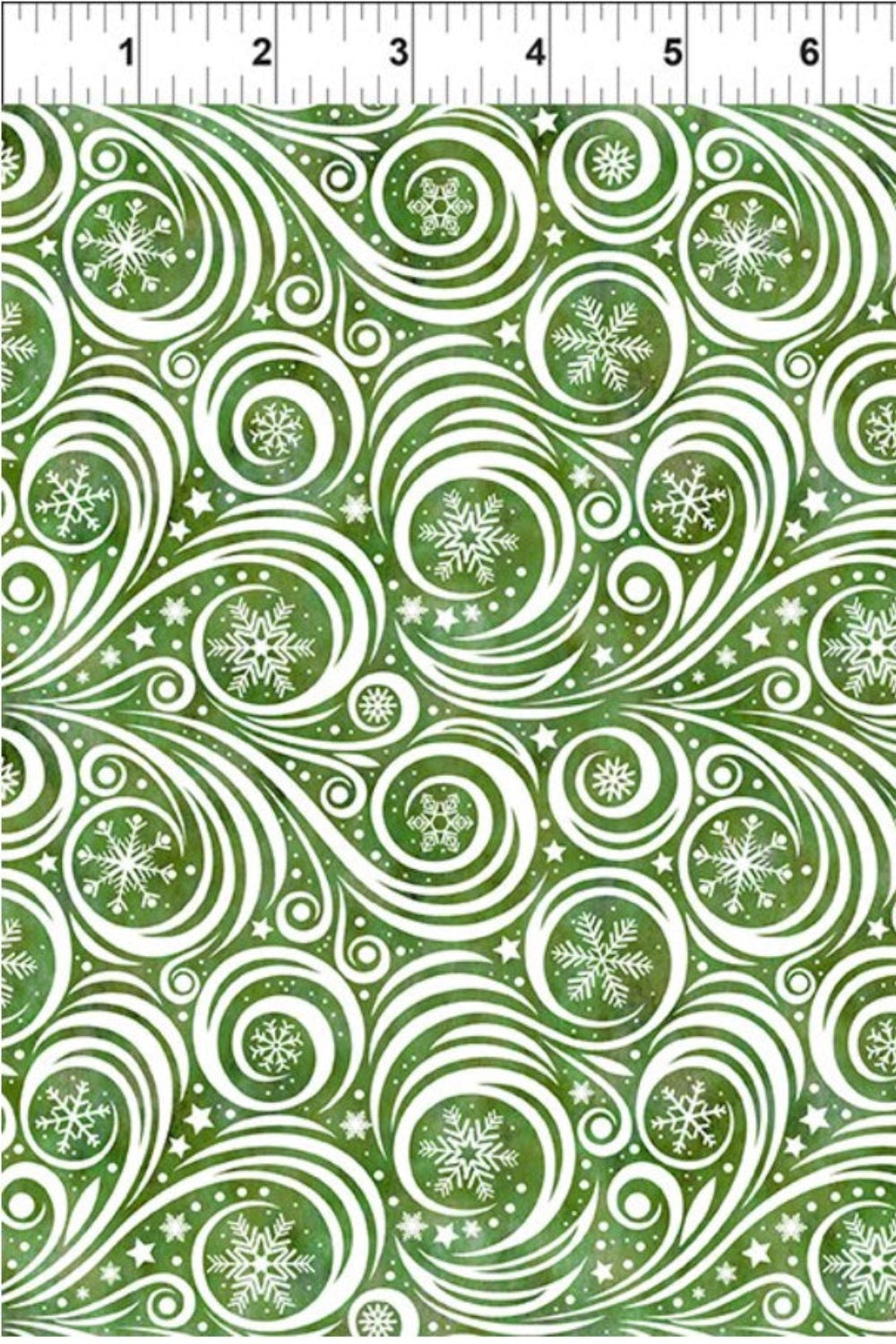 Winter Solstice II Green on White Snow Swirl – fabric – colorful textile design