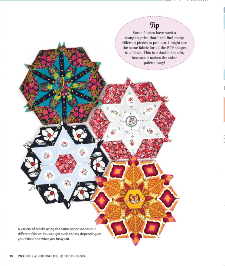Pieced Kaleidoscope Quilt Blocks – book – fabric panel included
