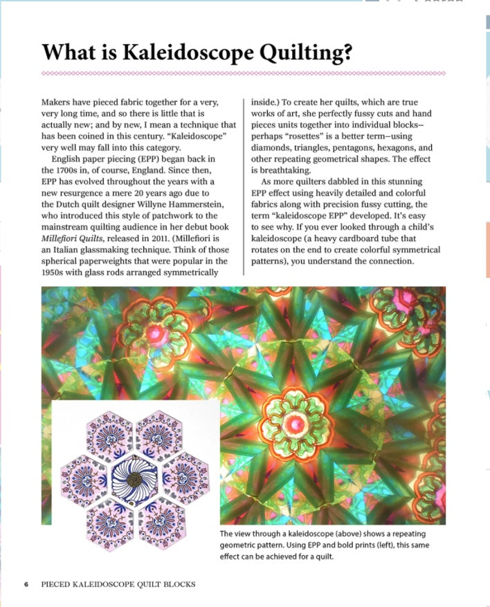 Pieced Kaleidoscope Quilt Blocks – book – fabric panel included