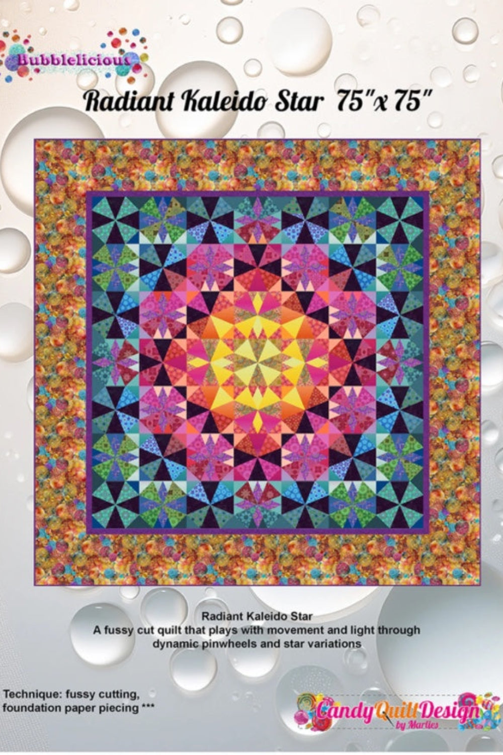 Radiant Kaleido Star – quilt pattern – colorful textile design