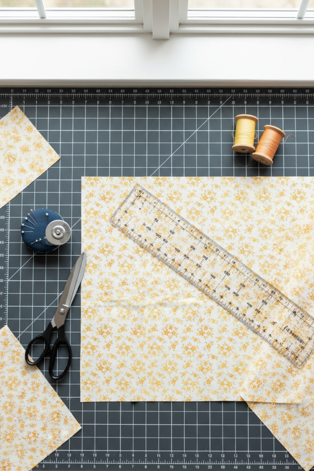 Garden of Dreams II Gold Buds quilting cotton fabric - vertical view showing scale and drape