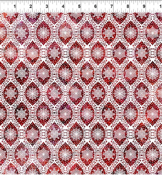 Nature's Winter Red Snowflake Ogee – fabric – colorful textile design