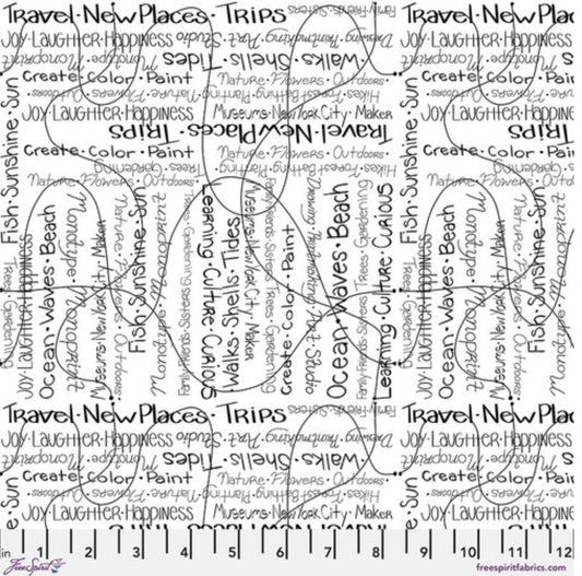 Writing on the Wall - Going Places - White – fabric – colorful textile design