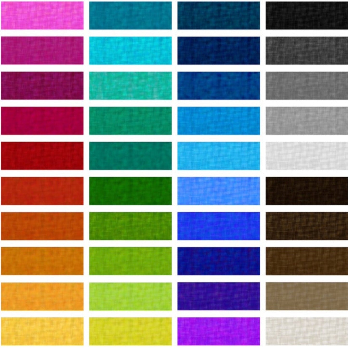 Interwoven collection by Jason Yenter for In The Beginning Fabrics – full color range chart showing all available crosshatch quilting cotton colors