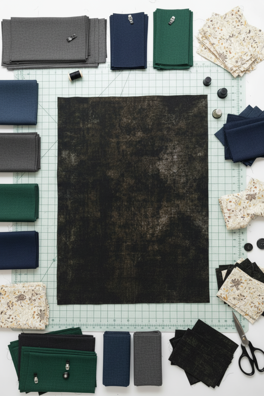 Halcyon Tonals Painters Texture Black quilting cotton styled for modern quilting project inspiration