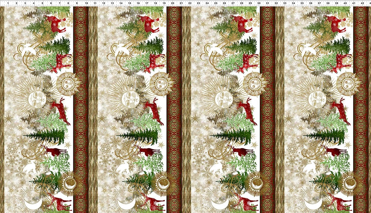 Winter Solstice II Multi Border Metallic – fabric – colorful textile design