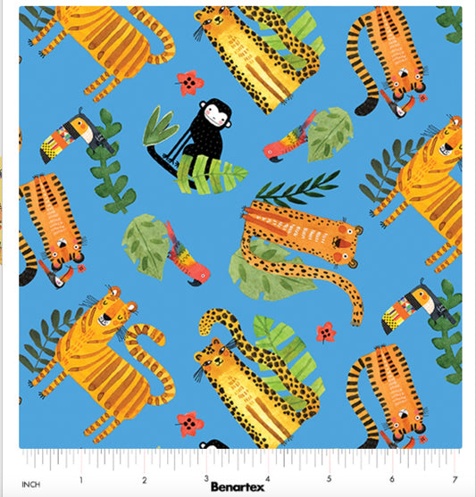 Safari Fun – Playful Safari Blue/Multi – fabric – colorful textile design