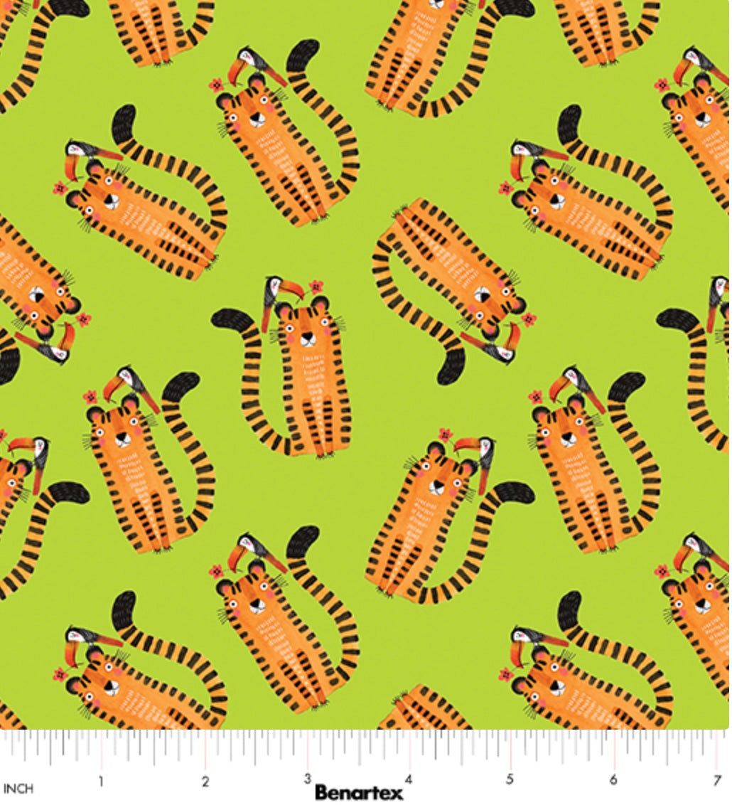 Safari Fun – Tiger Too Lime – fabric – colorful textile design