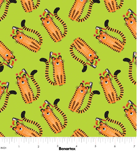 Safari Fun – Tiger Too Lime – fabric – colorful textile design