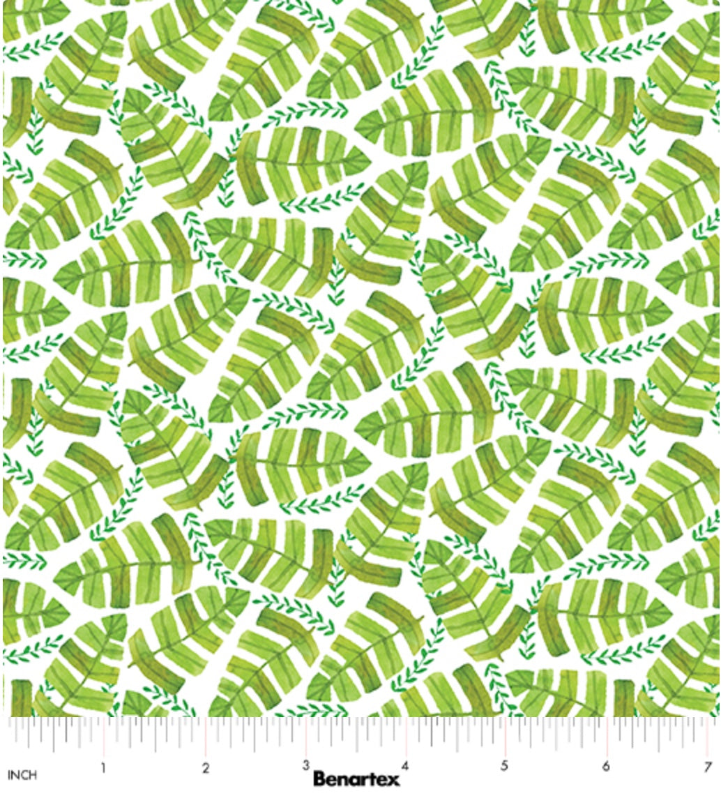 Safari Fun – Jungle Leaves White – fabric – colorful textile design
