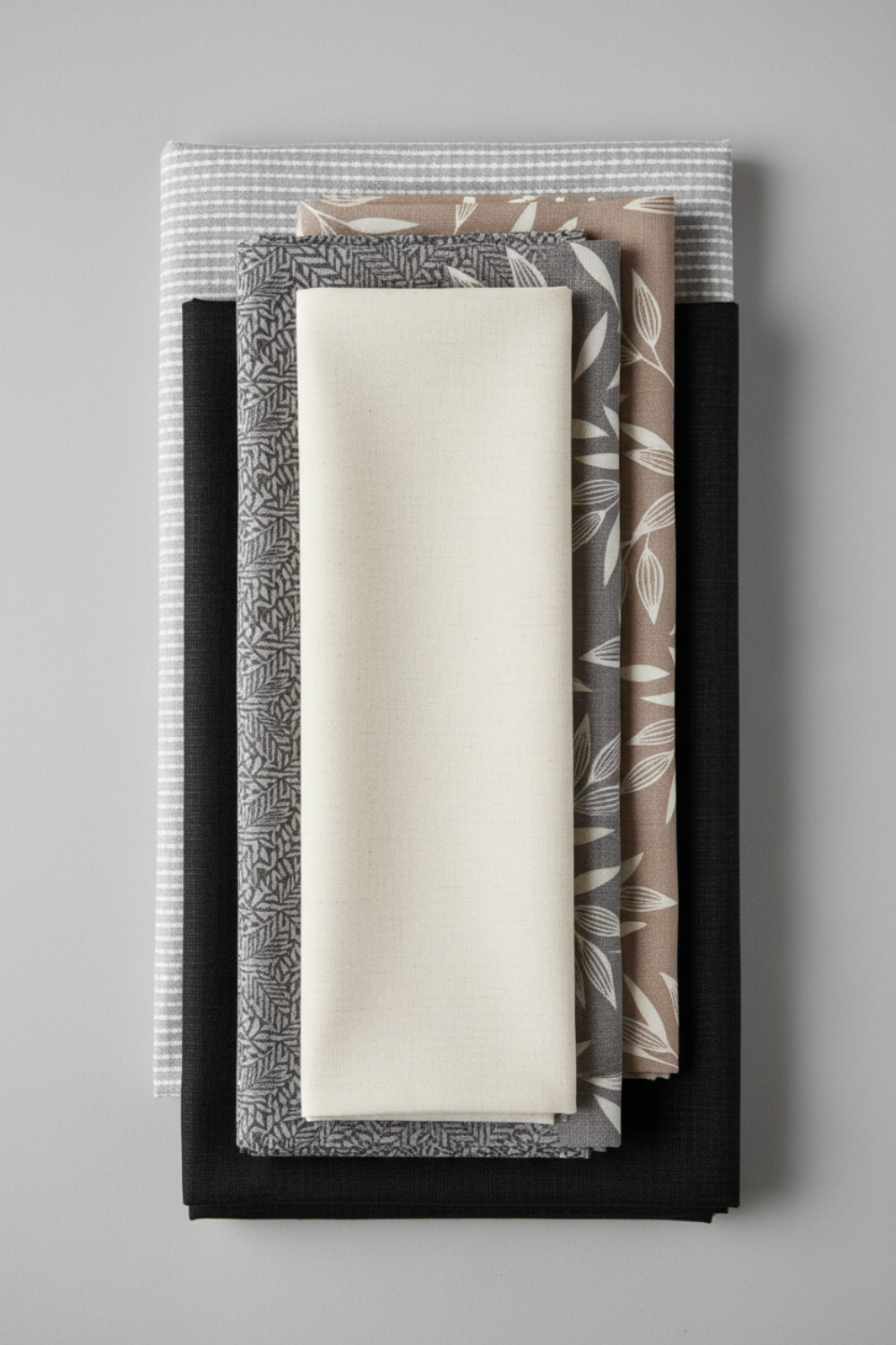 Interwoven Charcoal by Jason Yenter – Pinterest fabric coordination stack of 3–5 fabrics on light grey background