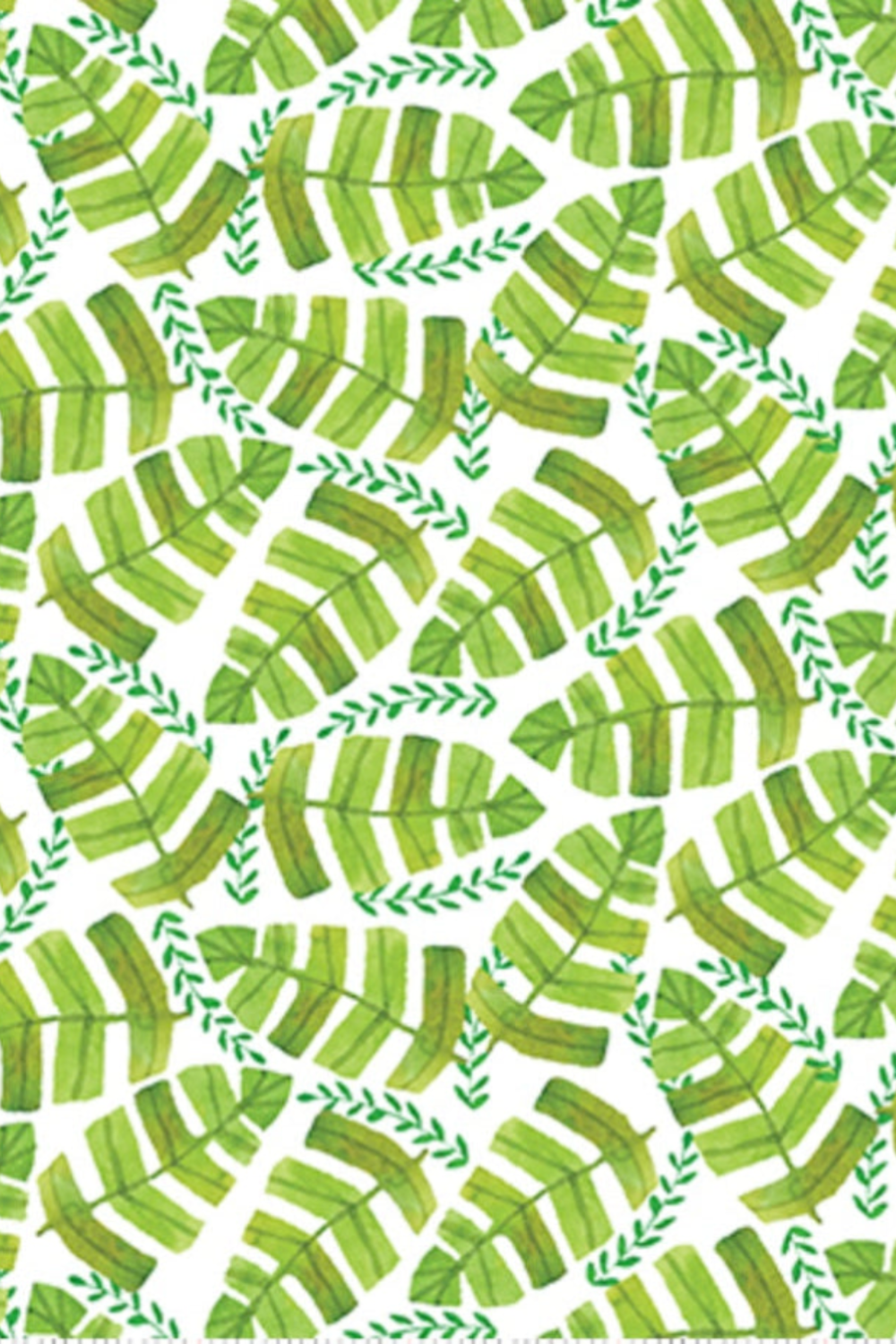 Safari Fun Jungle Leaves White by Terry Runyan for Benartex — watercolor tropical banana leaves and fern sprigs on crisp white quilting cotton — 100% cotton, 43–44" wide