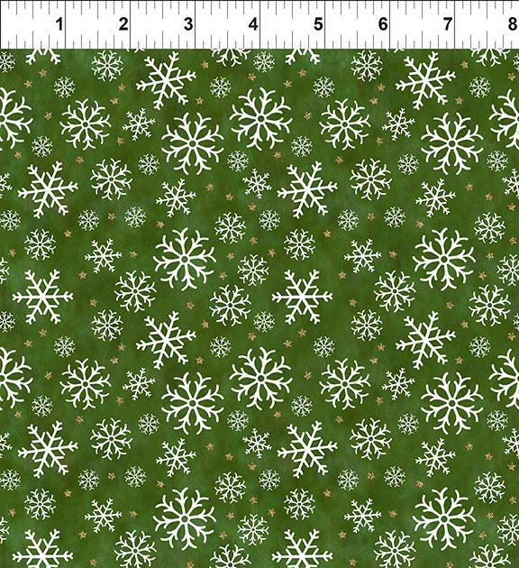 Winter Solstice II Green Snowflakes Metallic – fabric – colorful textile design