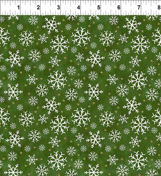 Winter Solstice II Green Snowflakes Metallic – fabric – colorful textile design
