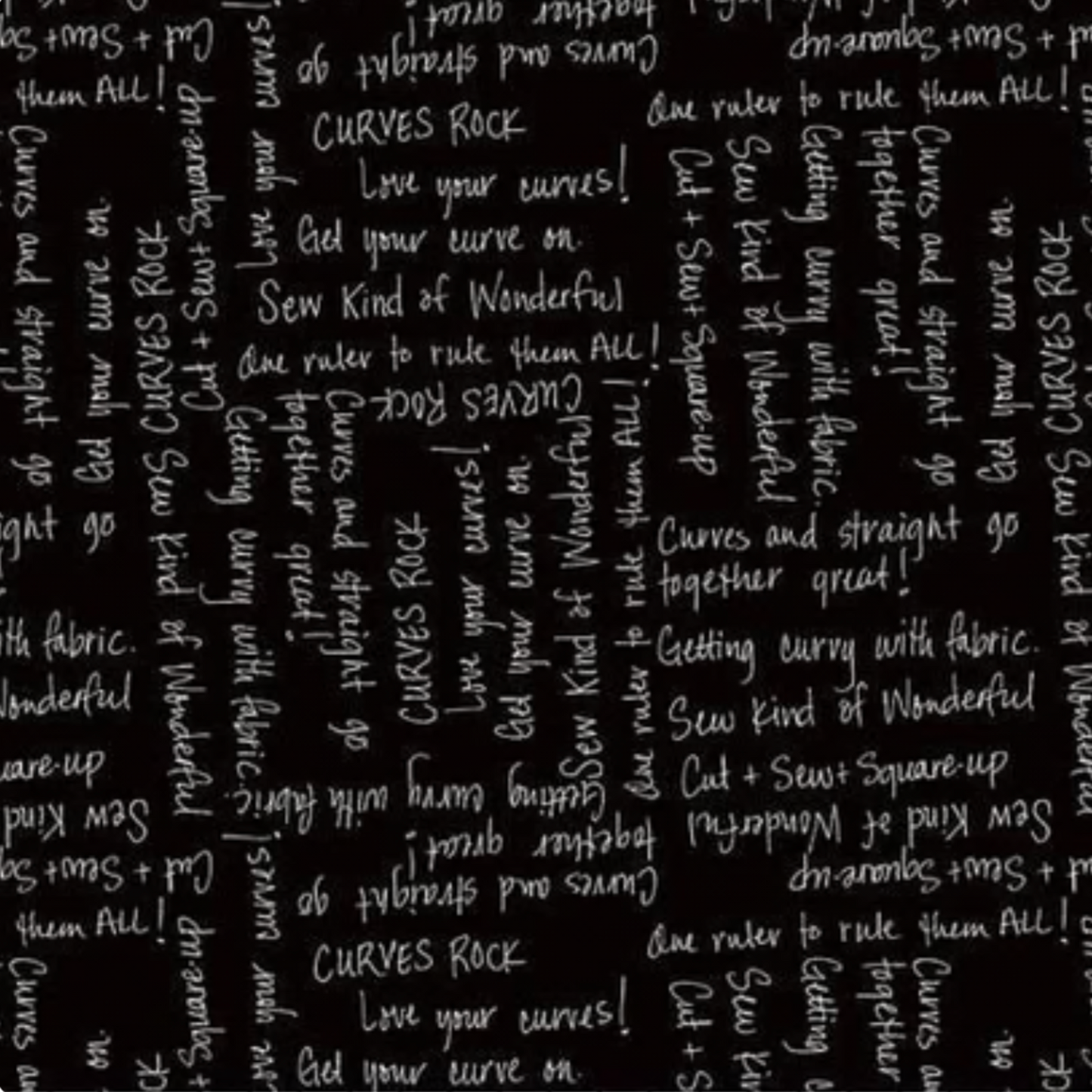 Writing on the Wall Curves Black quilting cotton – bold black and white handwritten script print by Sew Kind of Wonderful for FreeSpirit Fabrics