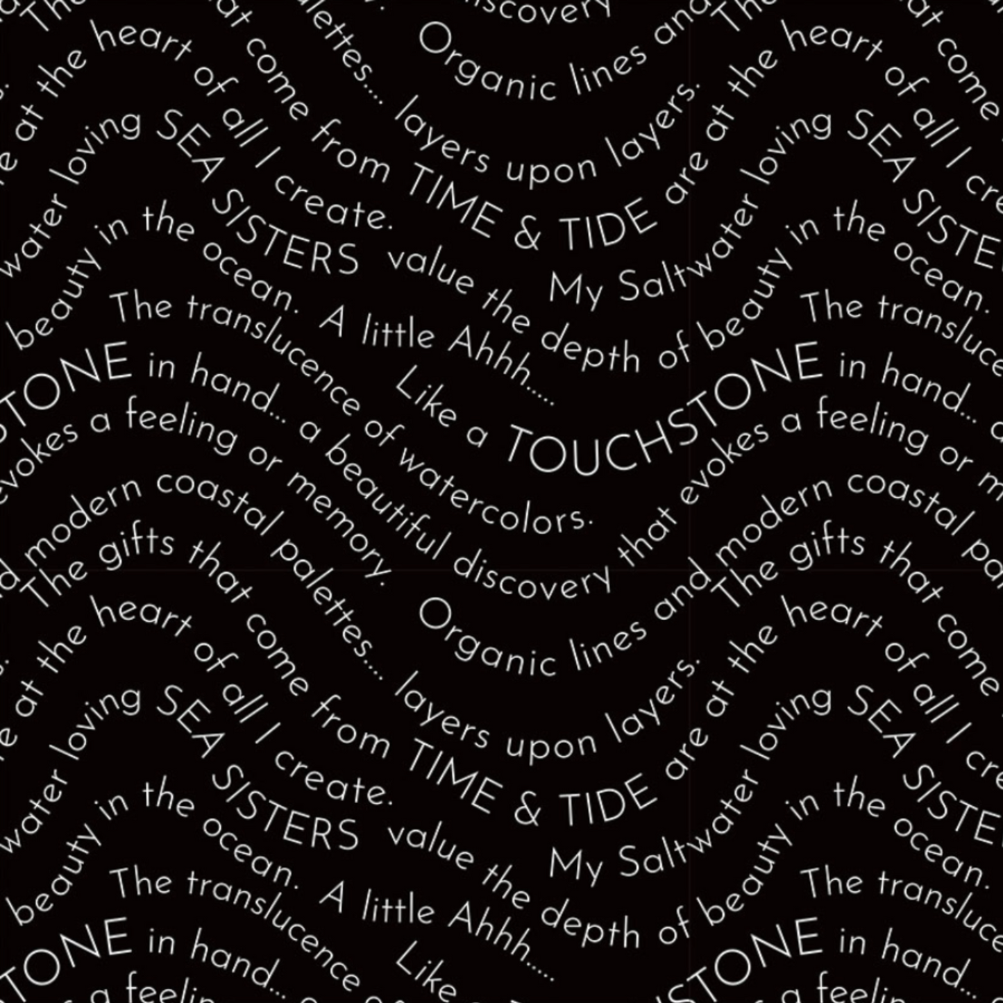 Writing on the Wall Script Black quilting cotton by FreeSpirit Fabrics — black background with white curved wave script text