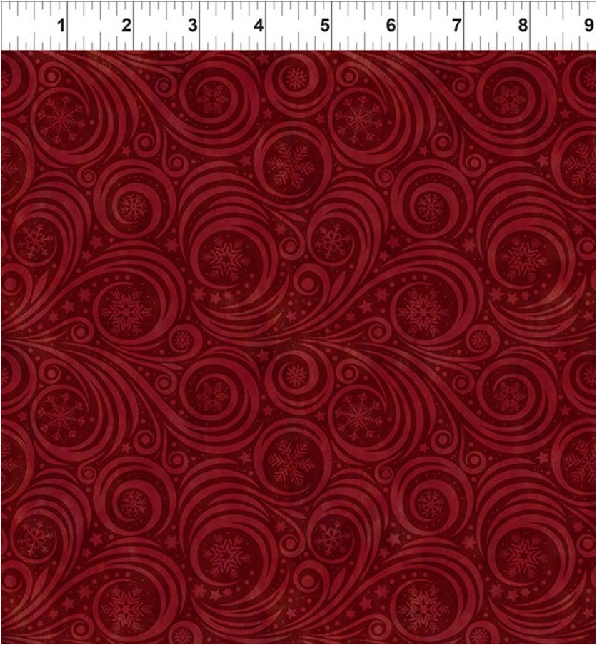 Winter Solstice II Red Snow Swirl – fabric – colorful textile design