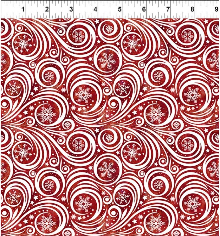 Winter Solstice II Red on White Snow Swirl – fabric – colorful textile design