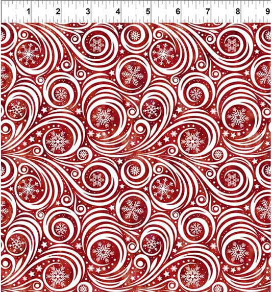 Winter Solstice II Red on White Snow Swirl – fabric – colorful textile design