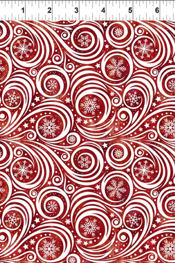 Winter Solstice II Red on White Snow Swirl – fabric – colorful textile design