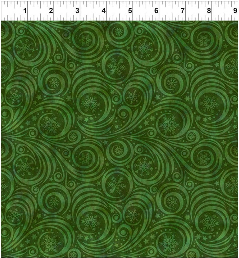 Winter Solstice II Green Snow Swirl – fabric – colorful textile design
