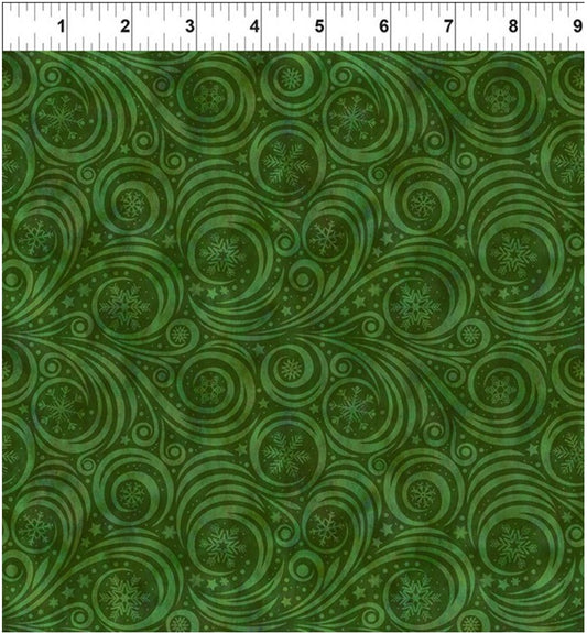 Winter Solstice II Green Snow Swirl – fabric – colorful textile design