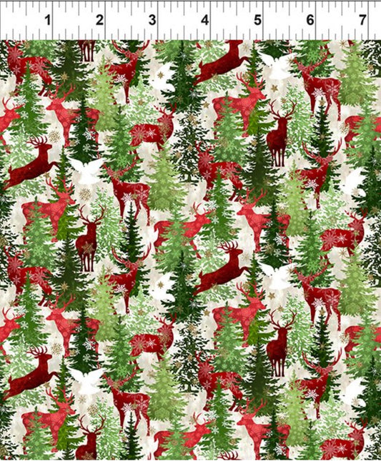 Winter Solstice II Multi Deer Metallic – fabric – colorful textile design