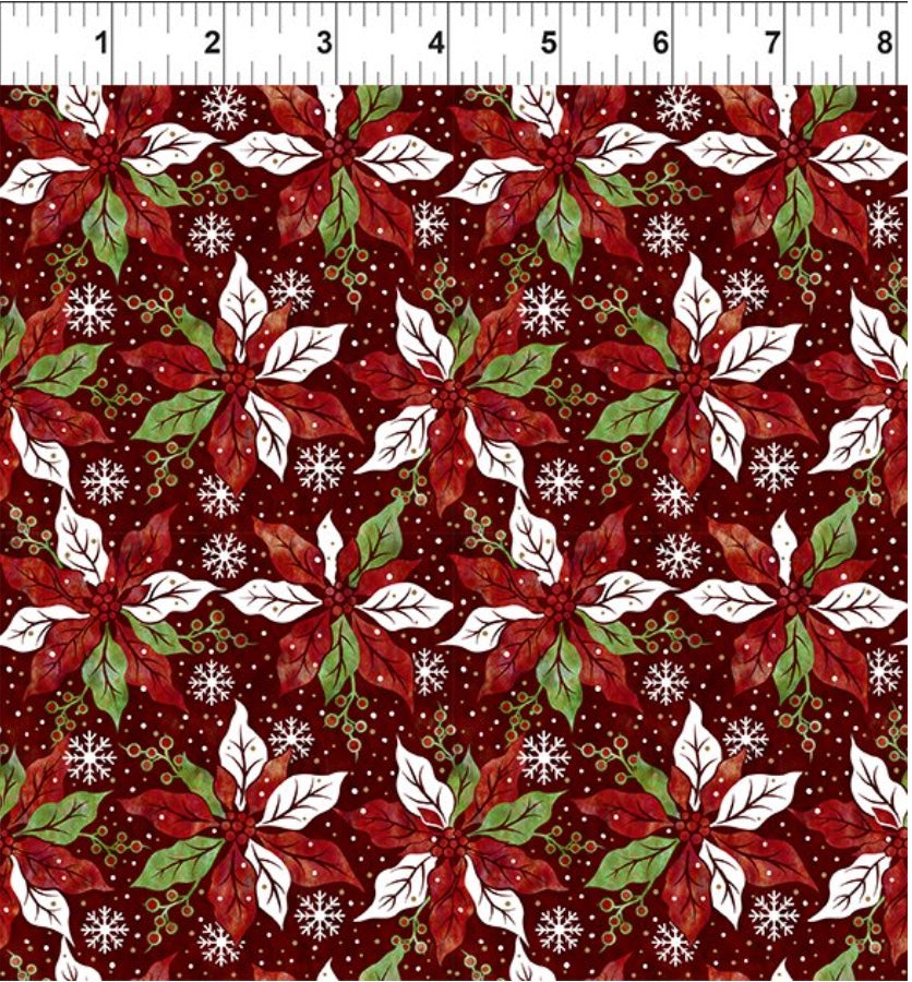 Winter Solstice II Red Poinsettia Metallic – fabric – colorful textile design