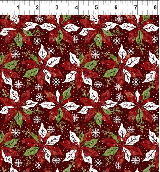 Winter Solstice II Red Poinsettia Metallic – fabric – colorful textile design