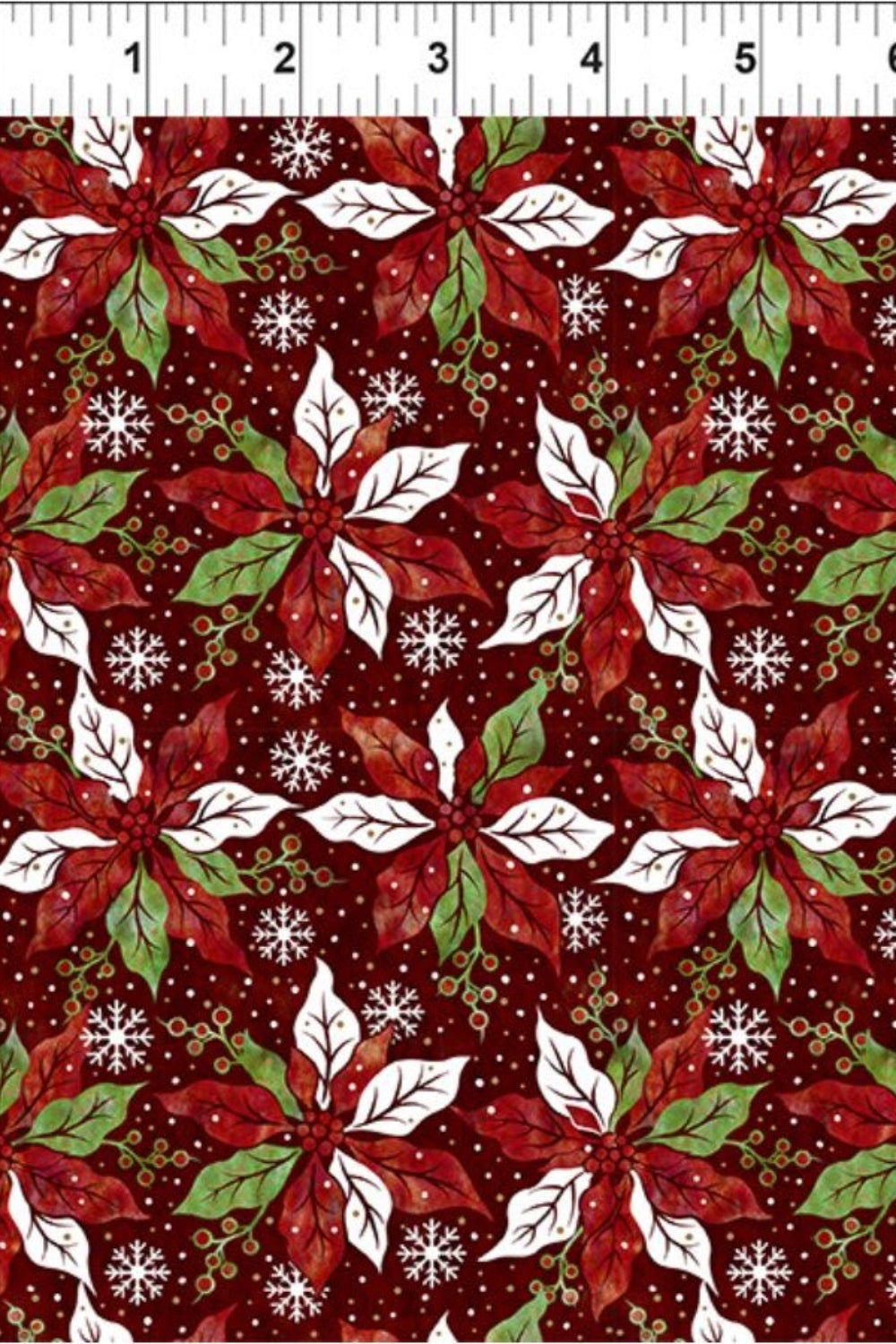 Winter Solstice II Red Poinsettia Metallic – fabric – colorful textile design